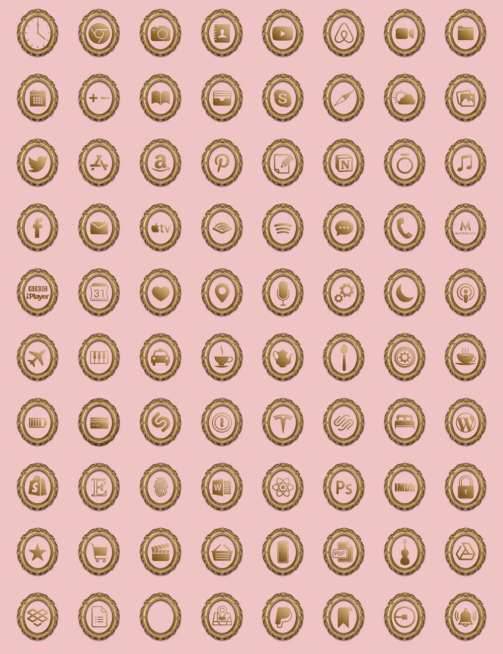 Rococo Theme iOS Icon Pack - Gold & Pink