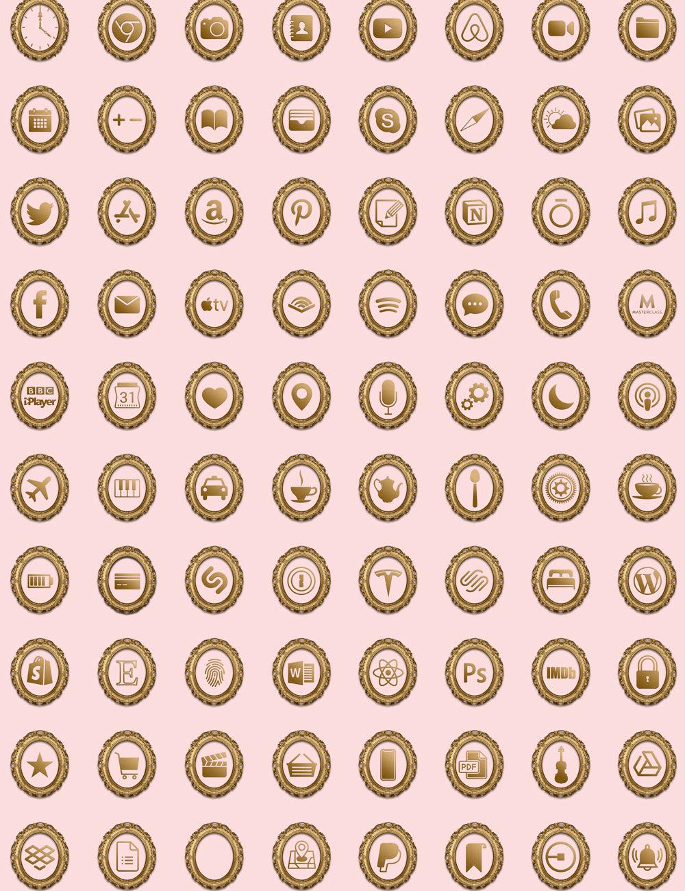 Rococo Theme iOS Icon Pack - Gold & Pink