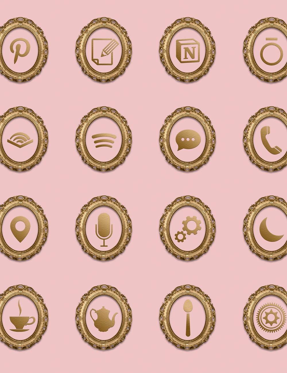 Rococo Theme iOS Icon Pack - Gold & Pink