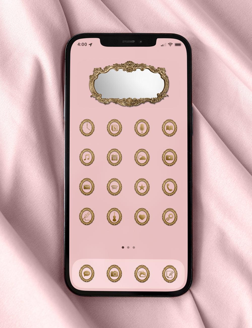 Rococo Theme iOS Icon Pack - Gold & Pink