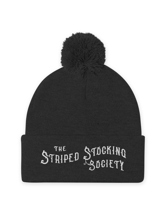 "Striped Stocking Society" Pom Pom Knit Embroidered Beanie