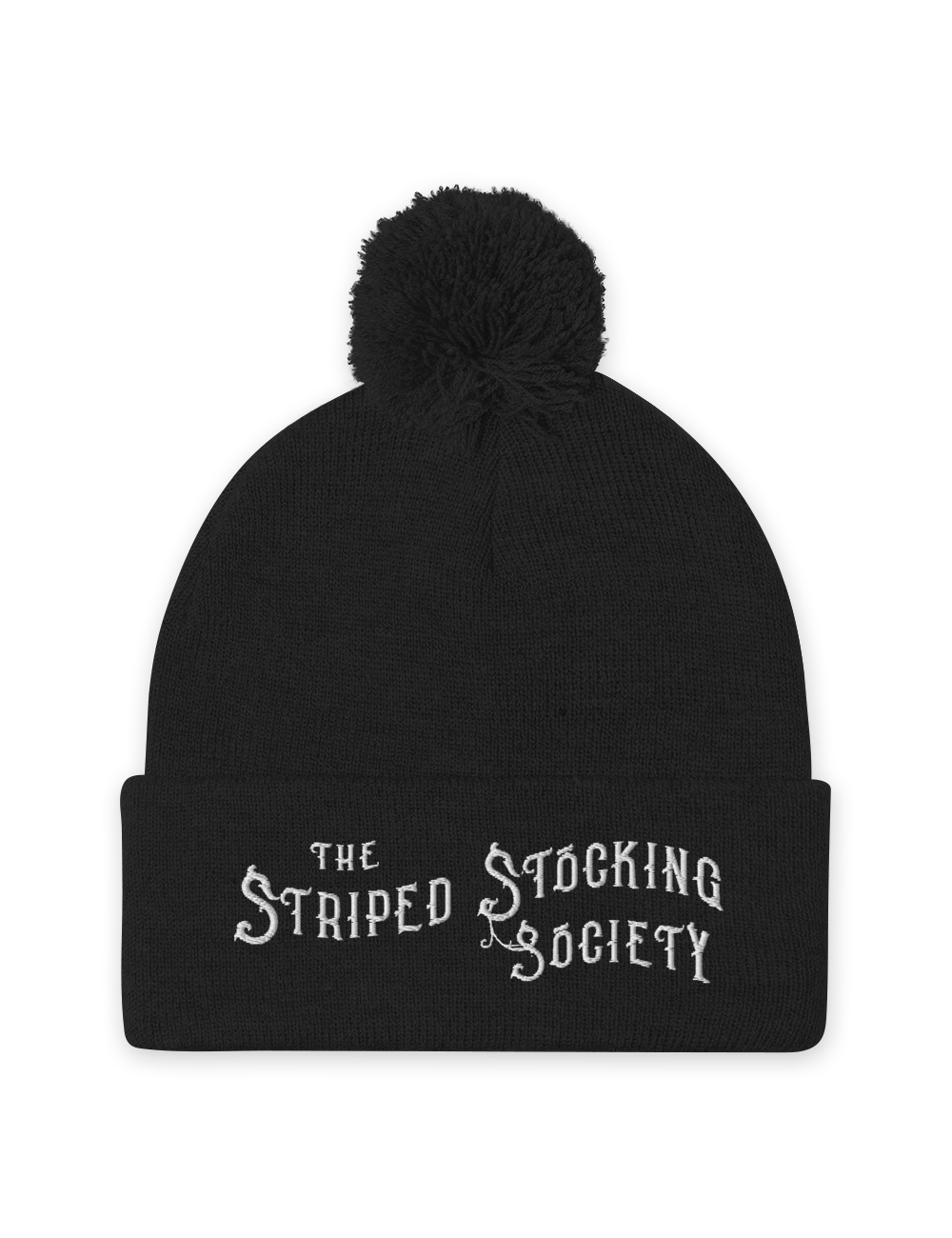 "Striped Stocking Society" Pom Pom Knit Embroidered Beanie