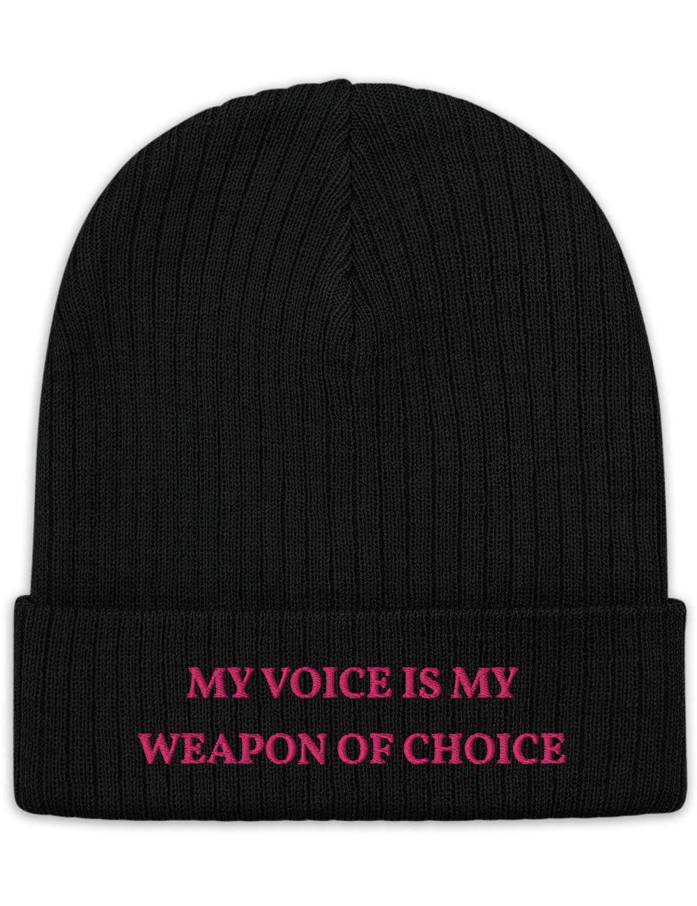 "Weapon of Choice" Ribbed Knit Embroidered Beanie