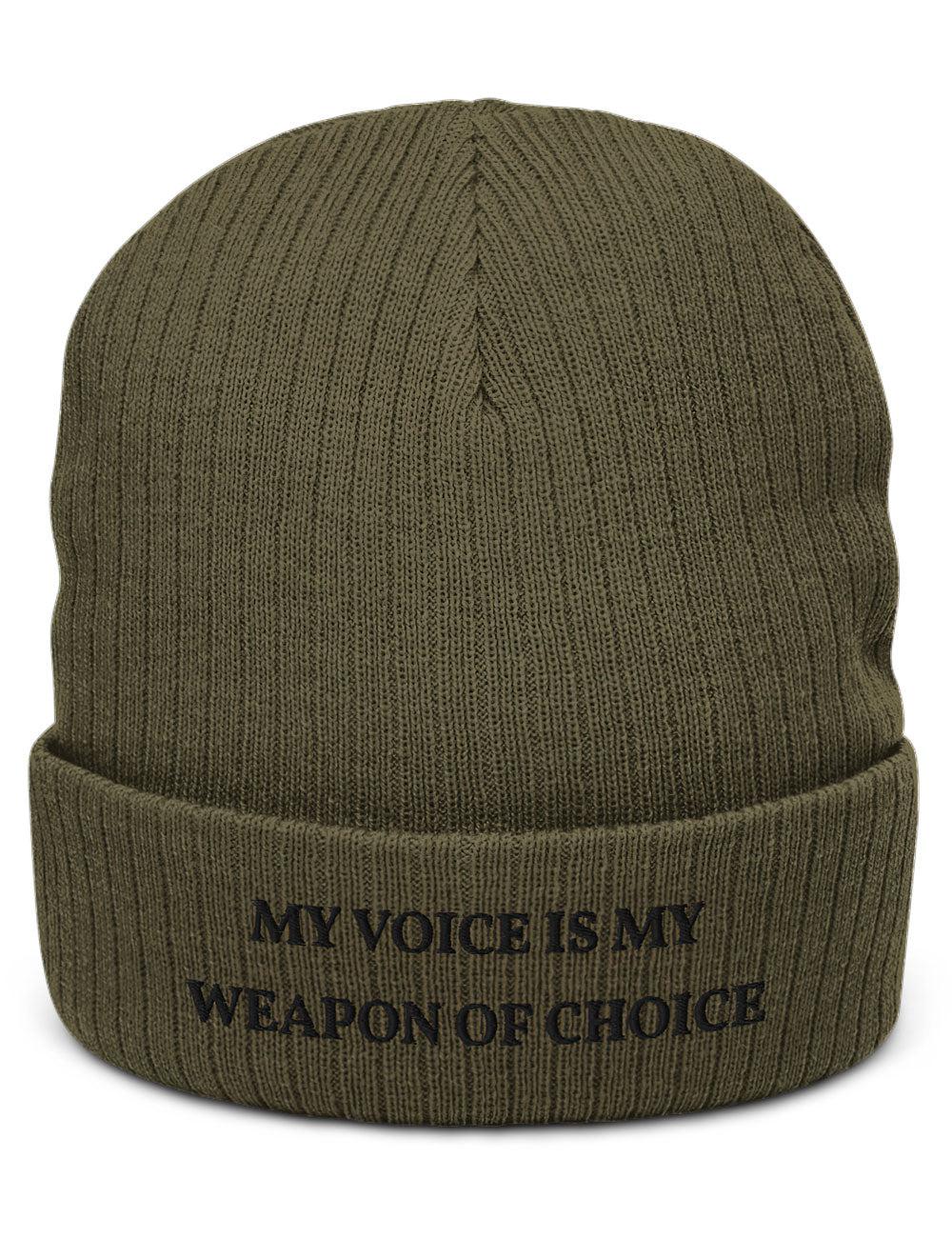 "Weapon of Choice" Ribbed Knit Embroidered Beanie