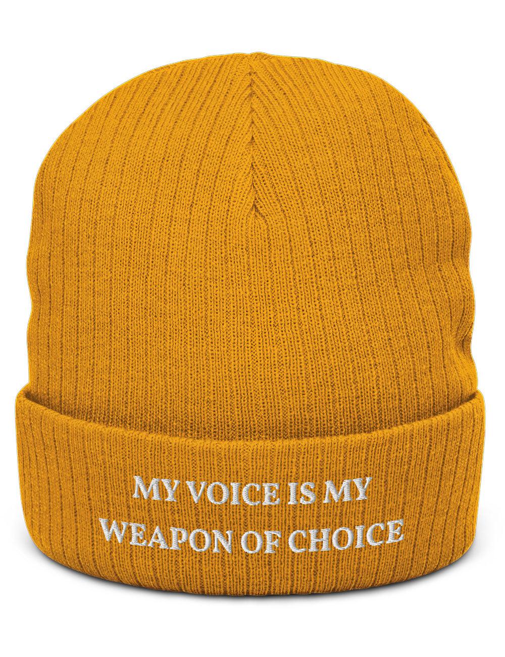 "Weapon of Choice" Ribbed Knit Embroidered Beanie