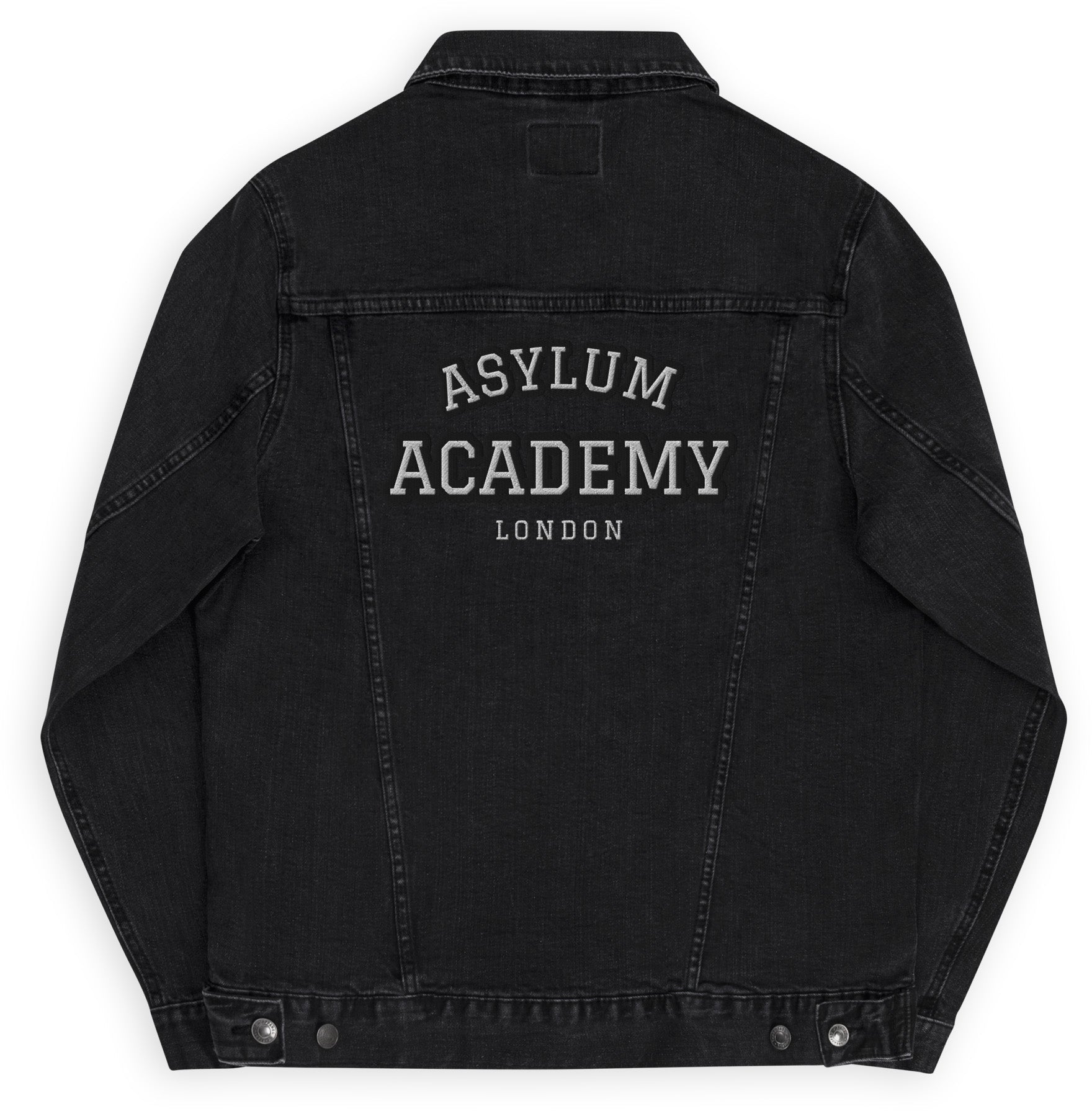 "Asylum Academy" Embroidered Denim Jacket | Unisex