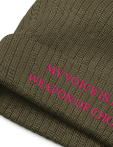 "Weapon of Choice" Ribbed Knit Embroidered Beanie