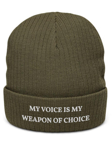 "Weapon of Choice" Ribbed Knit Embroidered Beanie