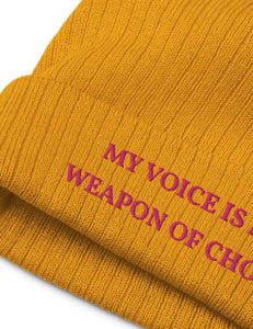 "Weapon of Choice" Ribbed Knit Embroidered Beanie