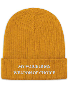 "Weapon of Choice" Ribbed Knit Embroidered Beanie