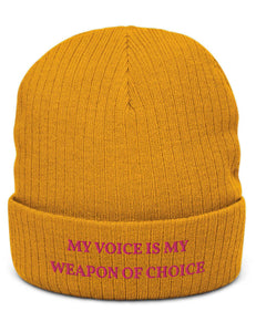 "Weapon of Choice" Ribbed Knit Embroidered Beanie